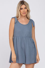 Blue Waffle Knit Shoulder Tie Romper