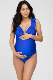 Royal Blue Ruffle One-Piece Maternity Swimsuit