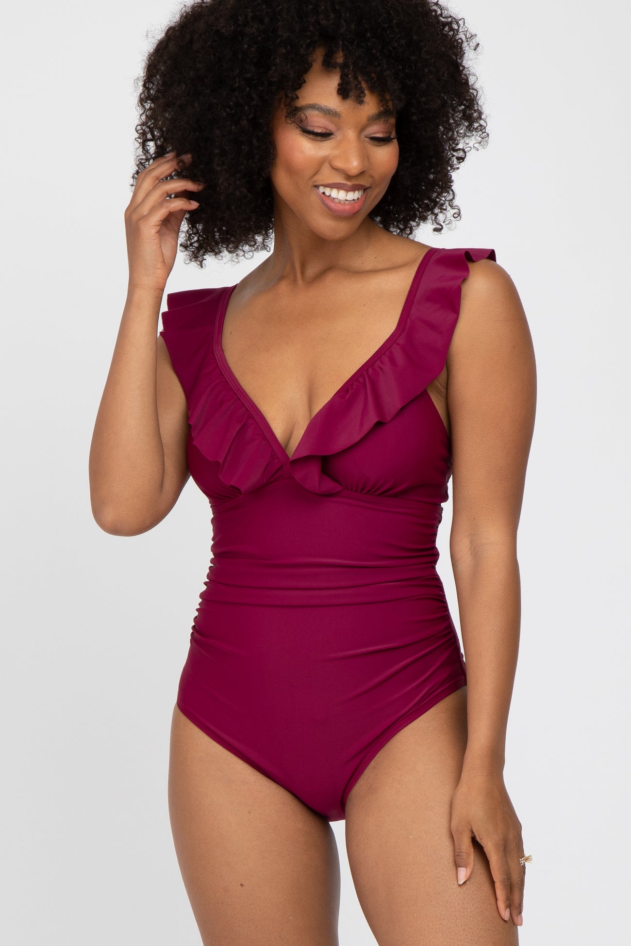 Burgundy Ruffle One Piece Swimsuit PinkBlush