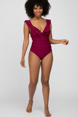 Burgundy Ruffle One-Piece Swimsuit