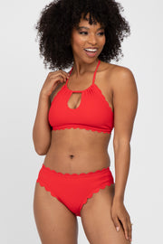 Red Ribbed Scalloped Two-Piece Bikini Set