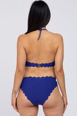 Blue Ribbed Scalloped Two-Piece Maternity Bikini Set