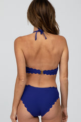 Blue Ribbed Scalloped Two-Piece Bikini Set