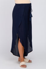 Navy Overlap Maternity Cover Up Pants