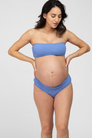 Periwinkle Ribbed Bandeau Maternity Bikini Swim Set