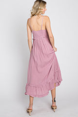 Mauve Swiss Dot Ruffle Accent Maxi Dress