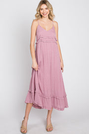 Mauve Swiss Dot Ruffle Accent Maxi Dress