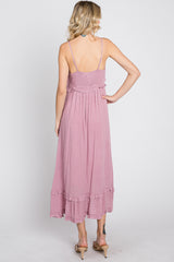 Mauve Swiss Dot Ruffle Accent Maxi Dress