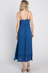 Navy Swiss Dot Ruffle Accent Maxi Dress