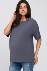 Navy Blue Oversized Short Sleeve Maternity Top