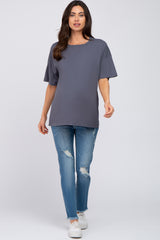 Navy Blue Oversized Short Sleeve Maternity Top