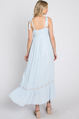 Light Blue Floral Embroidered Sleeveless Maxi Dress