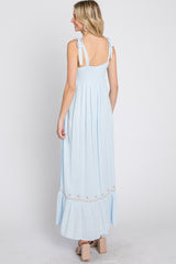 Light Blue Floral Embroidered Sleeveless Maxi Dress