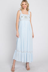 Light Blue Floral Embroidered Sleeveless Maxi Dress