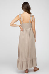 Beige Floral Embroidered Sleeveless Maternity Maxi Dress