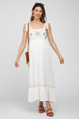 Ivory Floral Embroidered Sleeveless Maternity Maxi Dress