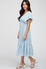 Light Blue Smocked Ruffle Hem Midi Dress