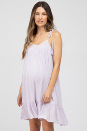 Lavender Lace Accent Tassel Tie Maternity Dress