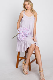 Lavender Lace Accent Tassel Tie Dress