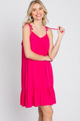 Fuchsia Lace Accent Tassel Tie Dress