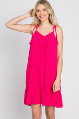 Fuchsia Lace Accent Tassel Tie Dress