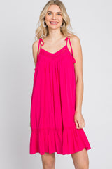 Fuchsia Lace Accent Tassel Tie Dress