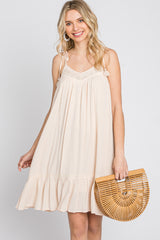 Cream Lace Accent Tassel Tie Dress