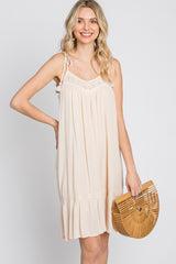 Cream Lace Accent Tassel Tie Dress