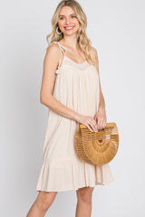 Cream Lace Accent Tassel Tie Maternity Dress