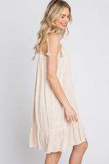 Cream Lace Accent Tassel Tie Dress