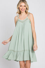 Light Olive Lace Accent Tassel Tie Dress