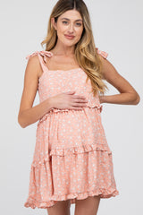 Peach Floral Tiered Maternity Mini Dress