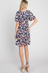 Navy Floral Short Sleeve Dress