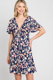 Navy Floral Short Sleeve Dress