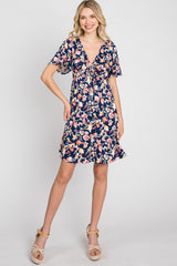 Navy Floral Short Sleeve Dress