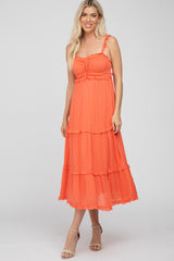 Coral Ruffle Accent Maternity Midi Dress