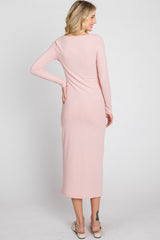 Peach Ribbed Long Sleeve Maxi Dress