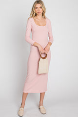 Peach Ribbed Long Sleeve Maxi Dress