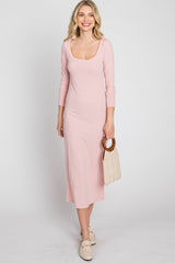 Peach Ribbed Long Sleeve Maxi Dress