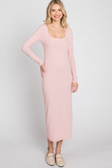 Peach Ribbed Long Sleeve Maxi Dress