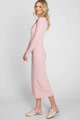 Peach Ribbed Long Sleeve Maxi Dress