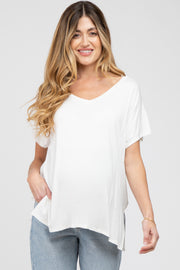 Ivory V-Neck Oversized Maternity Short Sleeve Top