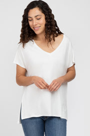 Ivory V-Neck Oversized Short Sleeve Top