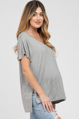 Heather Grey V-Neck Oversized Maternity Short Sleeve Top