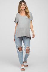 Heather Grey V-Neck Oversized Maternity Short Sleeve Top