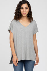 Heather Grey V-Neck Oversized Short Sleeve Top