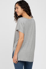 Heather Grey V-Neck Oversized Short Sleeve Top