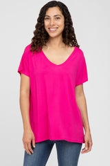 Fuchsia V-Neck Oversized Short Sleeve Top