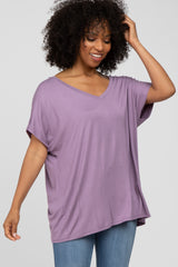 Lavender V-Neck Oversized Short Sleeve Top