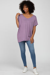 Lavender V-Neck Oversized Short Sleeve Top